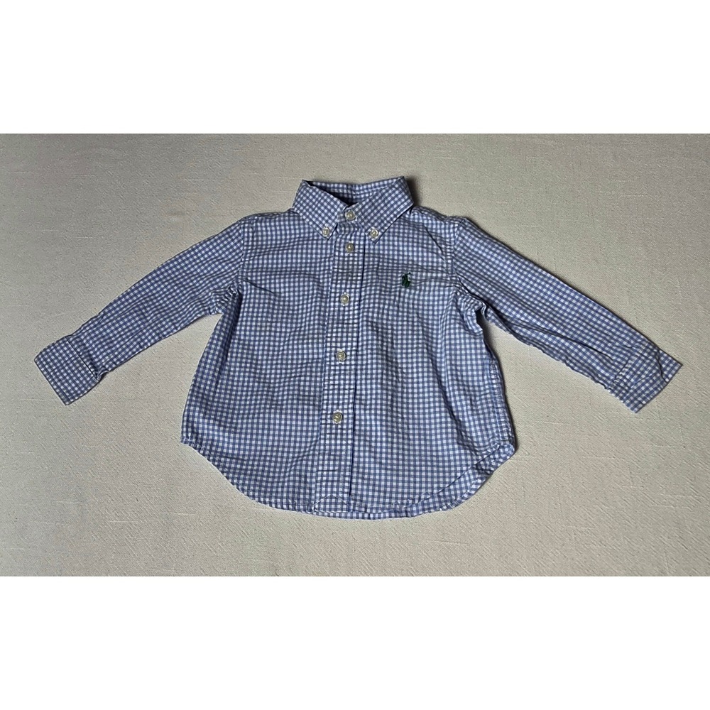 Polo Ralph Lauren Baby Boy Blue Gingham Button Down Shirt 12M Long Sleeve Cotton